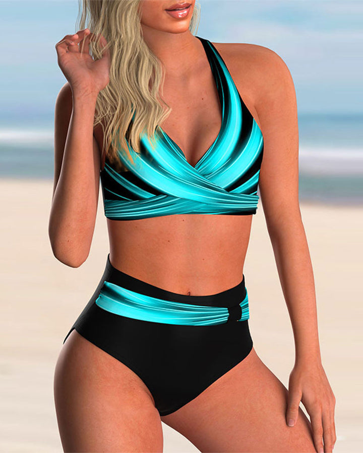 Liliana - Set bikini con collo incrociato e stampa