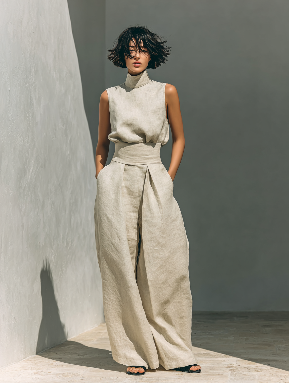Maria – Completo elegante con canotta e pantaloni a gamba larga per donna