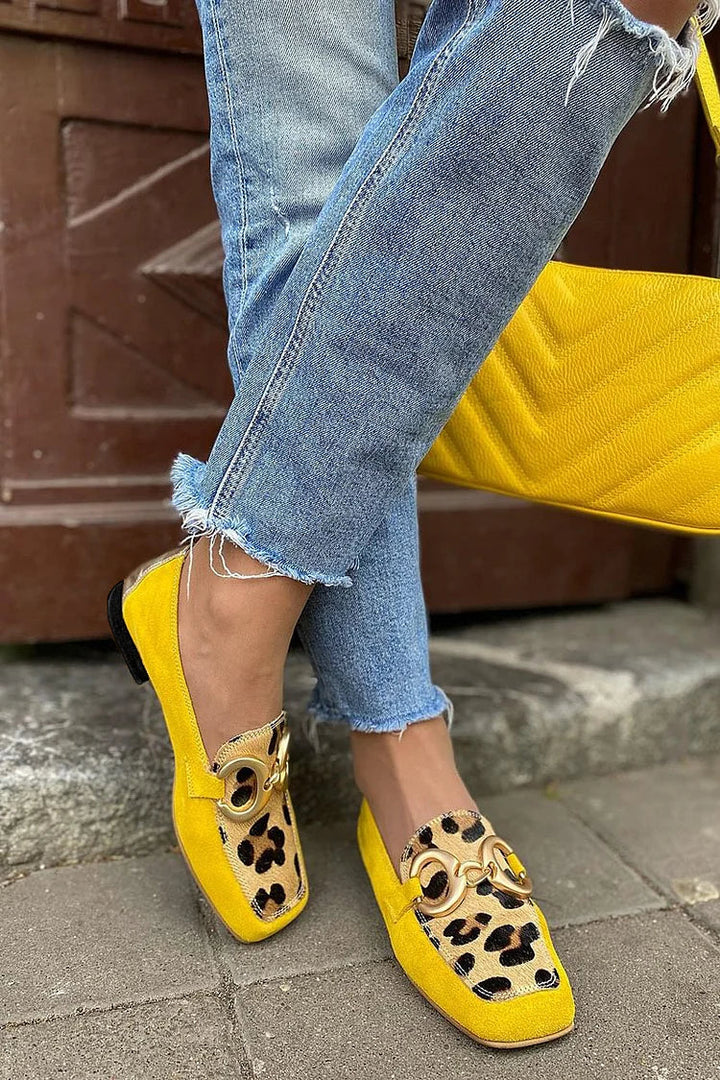 MOCASSINO GIALLO CON DETTAGLIO ANIMALIER