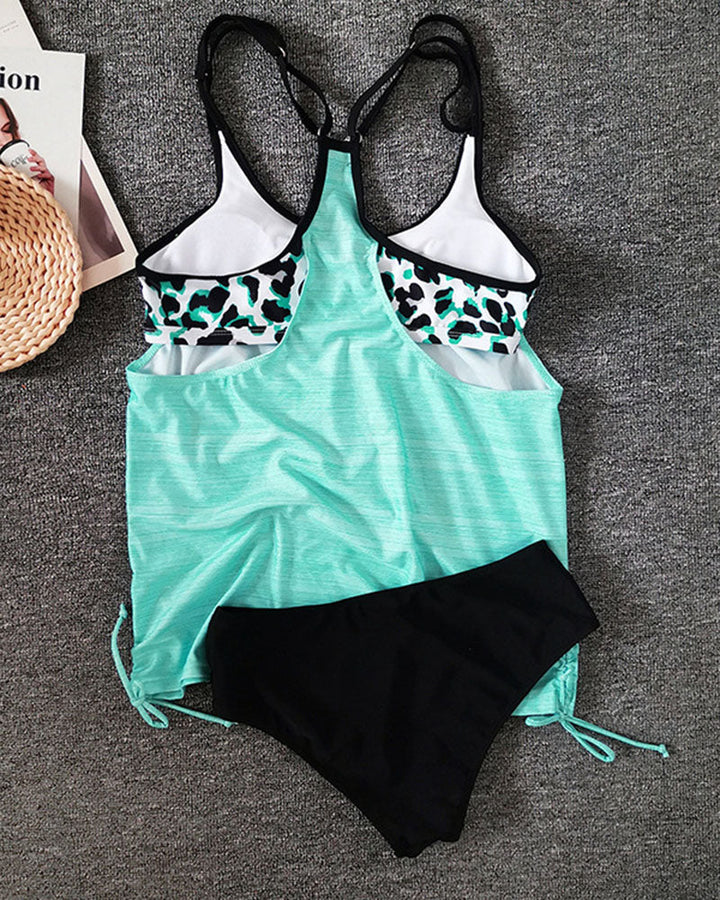 Agosto - Tankini a tinta unita con stampa di pantere