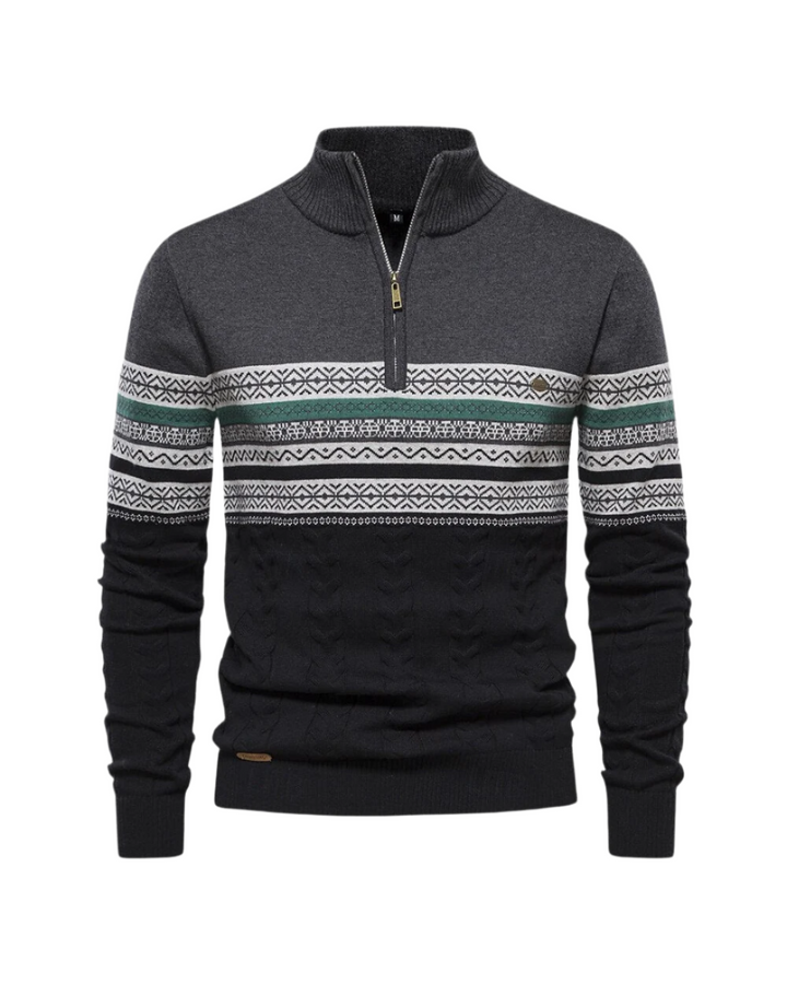 Maglione con zip in cotone Frederico con motivo