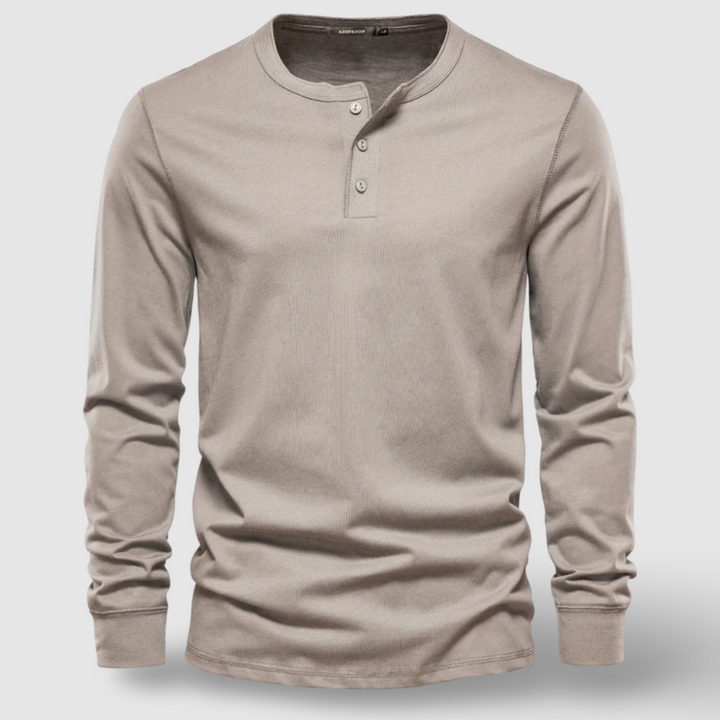 Elegante Henley in cotone a maniche lunghe
