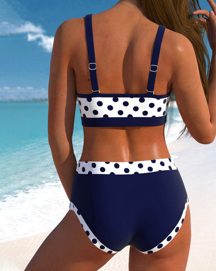 Liesbeth - Bikini a vita alta a pois con design patchwork