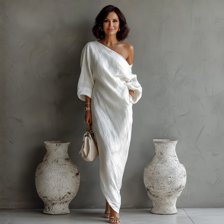 Nerina • Abito maxi monospalla elegante e fluido