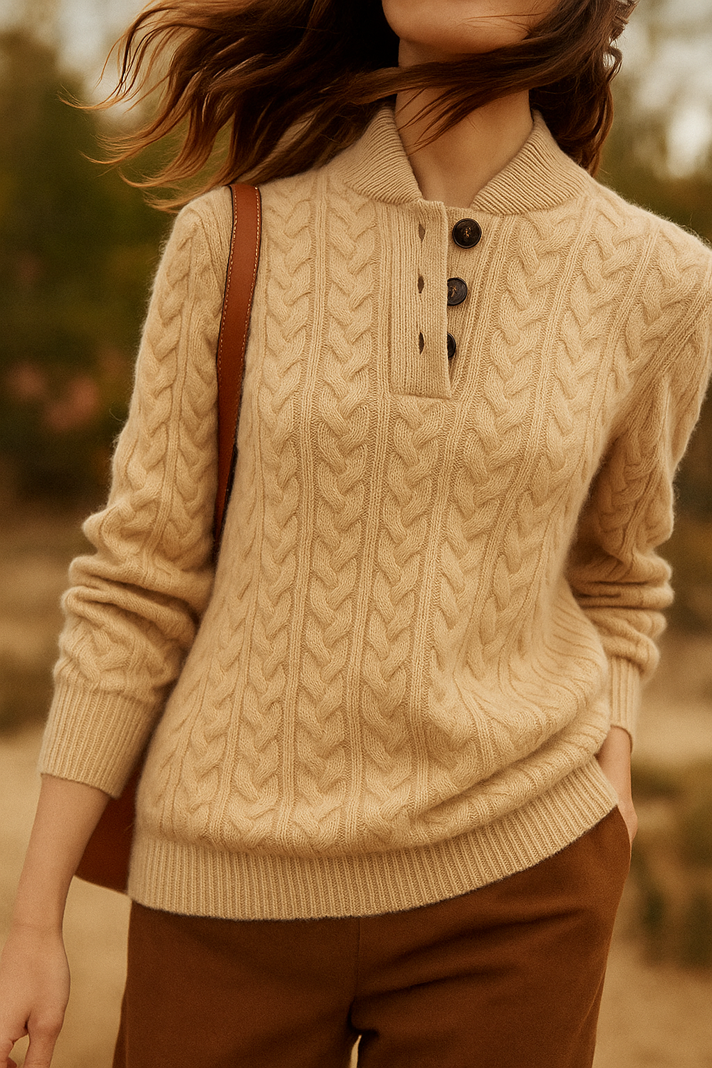 Carla | Maglione in Maglia Intrecciata con Bottoni