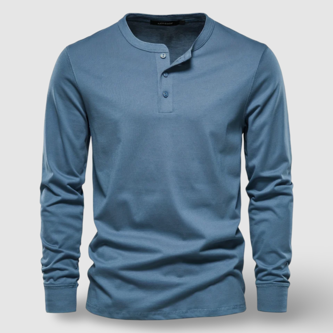 Elegante Henley in cotone a maniche lunghe
