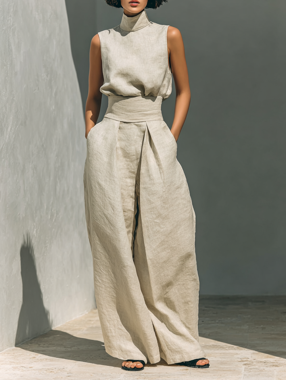 Maria – Completo elegante con canotta e pantaloni a gamba larga per donna