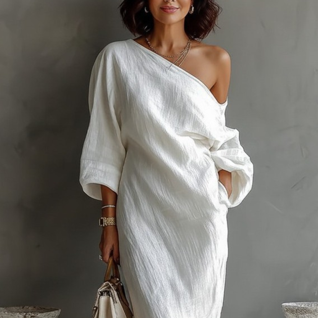 Nerina • Abito maxi monospalla elegante e fluido