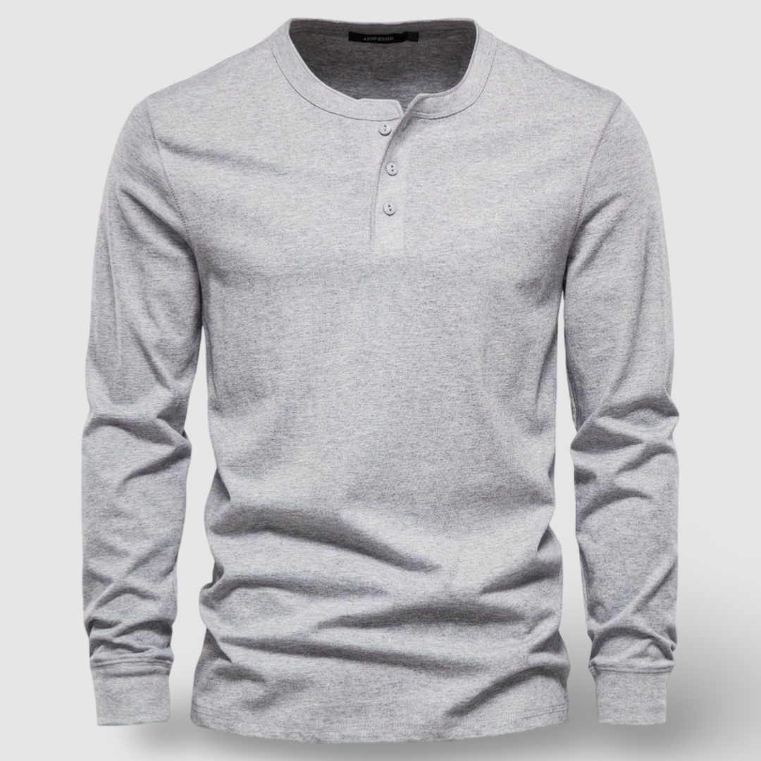Elegante Henley in cotone a maniche lunghe