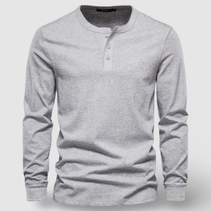 Elegante Henley in cotone a maniche lunghe