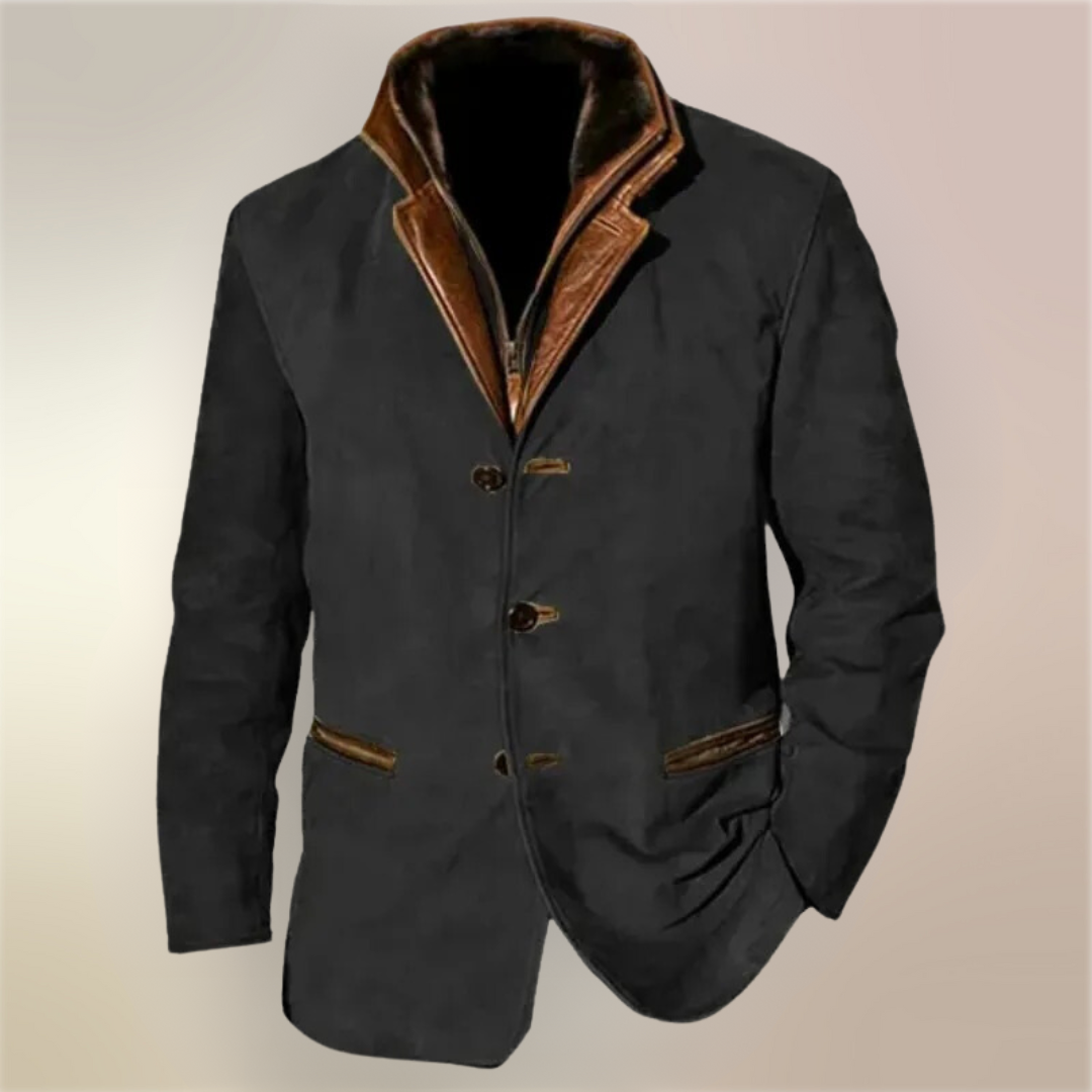 Victor | Giacca vintage in suede con dettagli in pelle