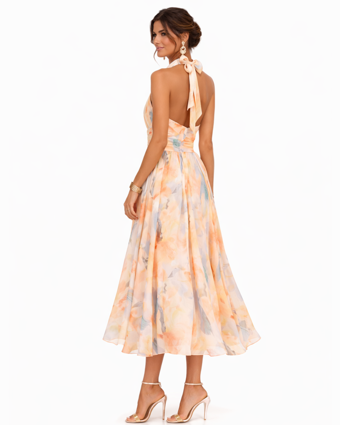 Aurora - Abito con Collo Halter e Stampa Acquerello