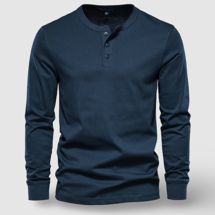 Elegante Henley in cotone a maniche lunghe
