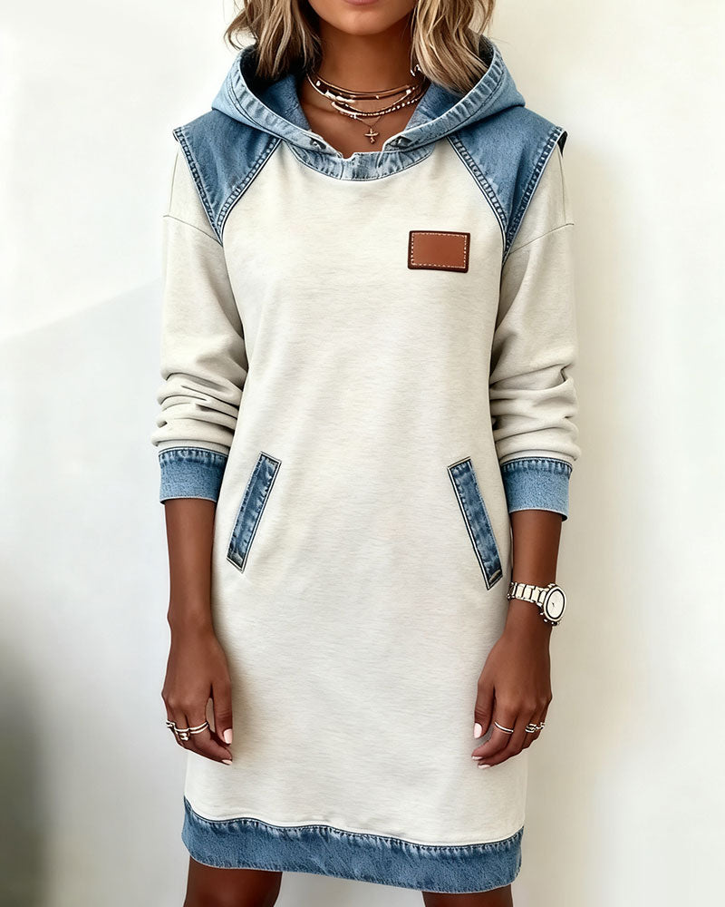 Giada | Abito Casual con Cappuccio e Dettagli in Denim