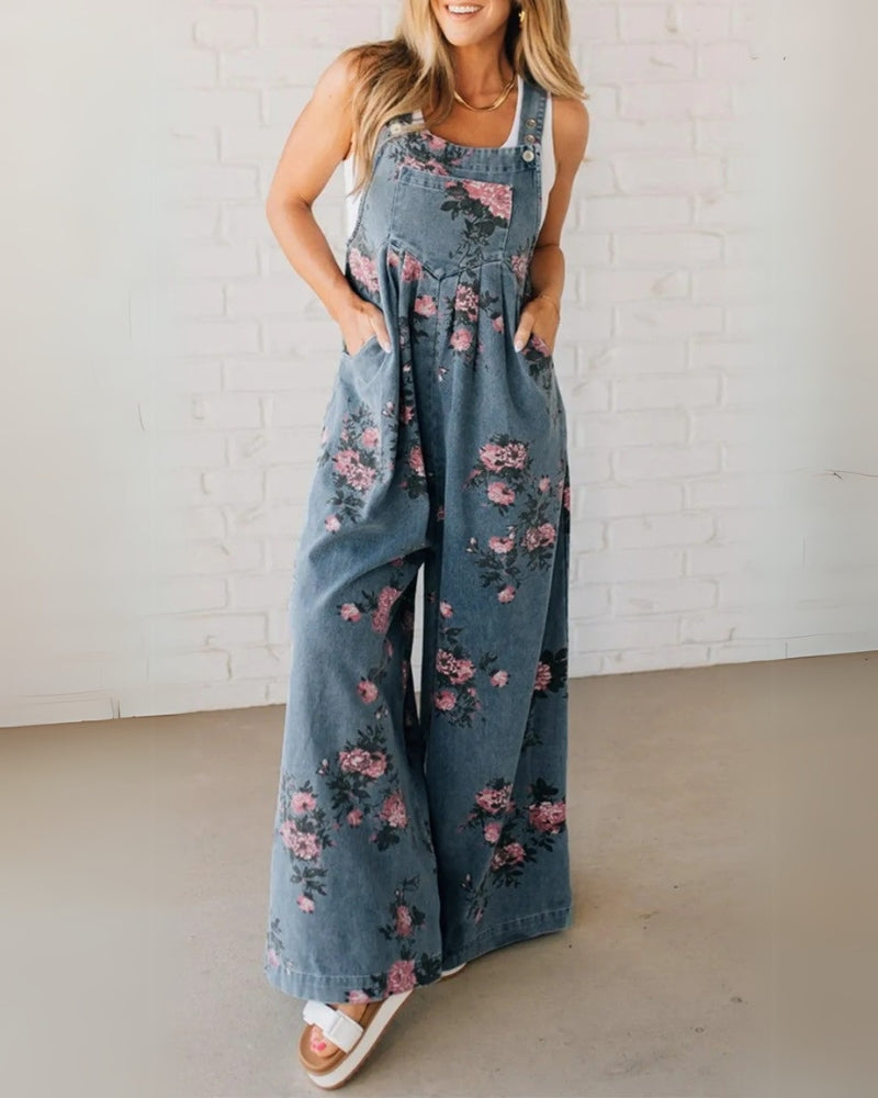 Élodie | Salopette in denim floreale