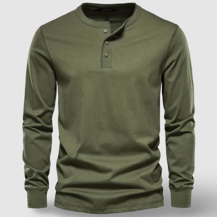Elegante Henley in cotone a maniche lunghe