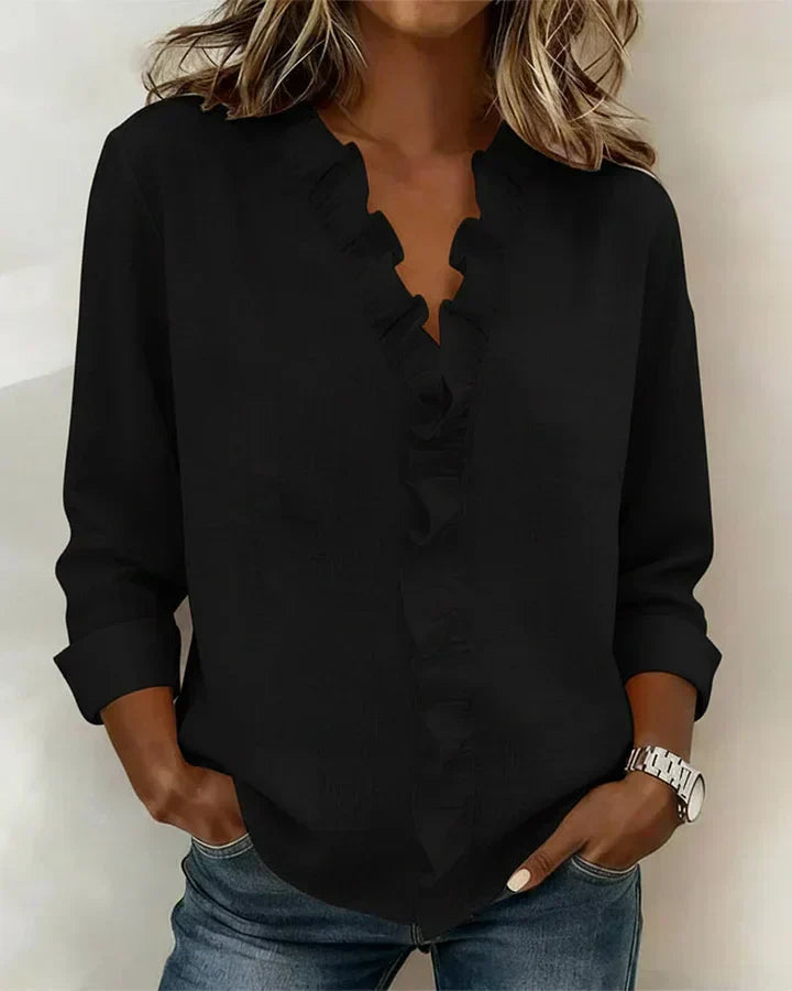 Chiara | Blusa con scollo a V e volant delicati