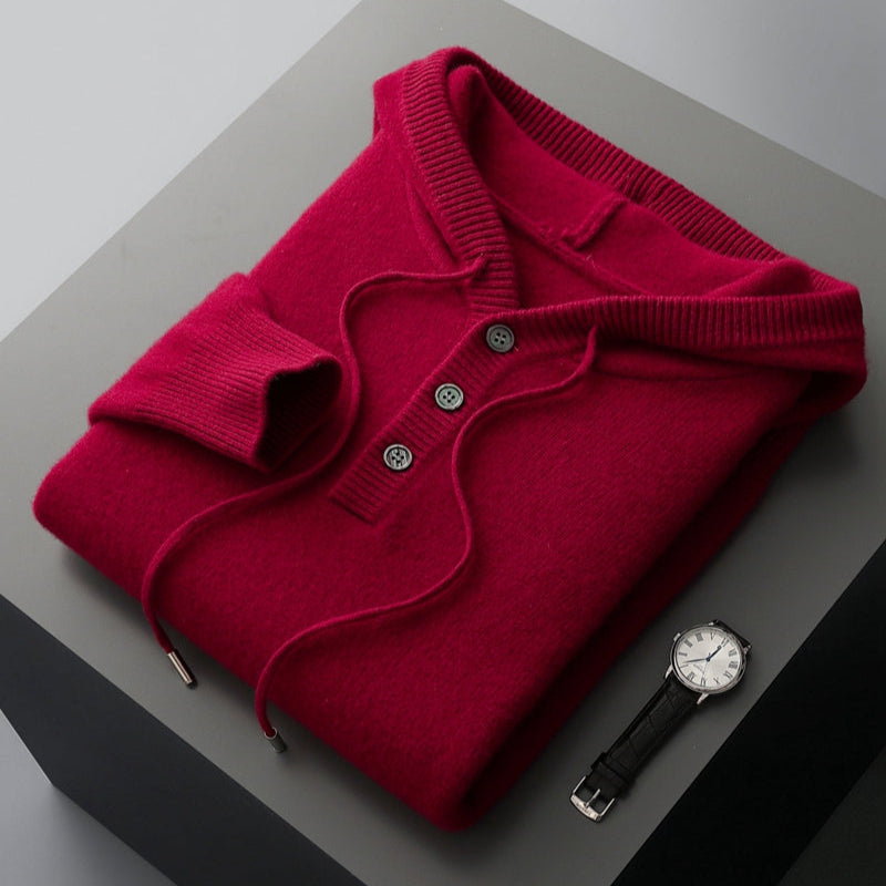 Elegante felpa con cappuccio in lana merino