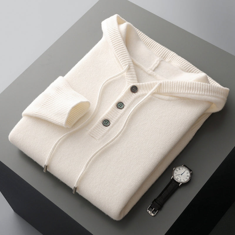 Elegante felpa con cappuccio in lana merino
