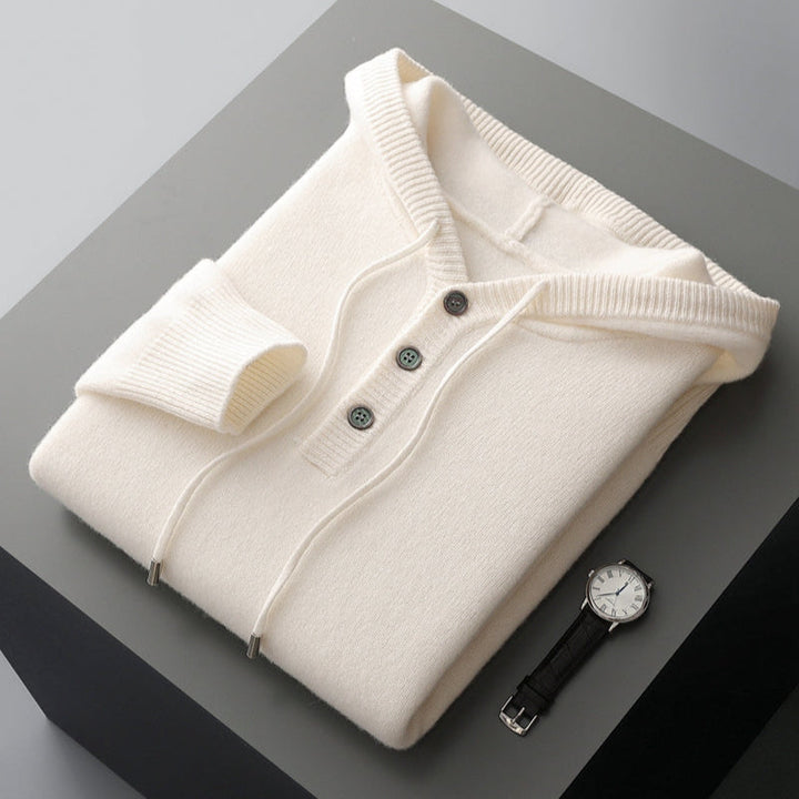 Elegante felpa con cappuccio in lana merino