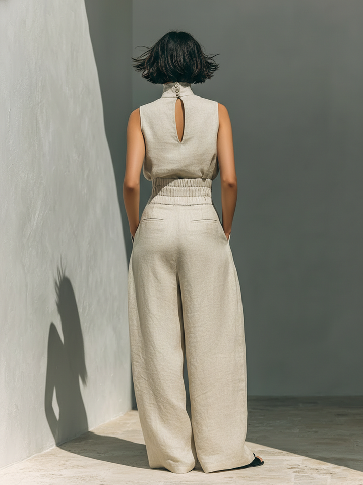 Maria – Completo elegante con canotta e pantaloni a gamba larga per donna