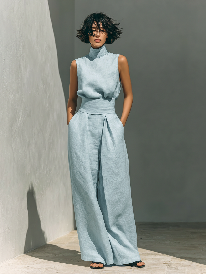 Maria – Completo elegante con canotta e pantaloni a gamba larga per donna