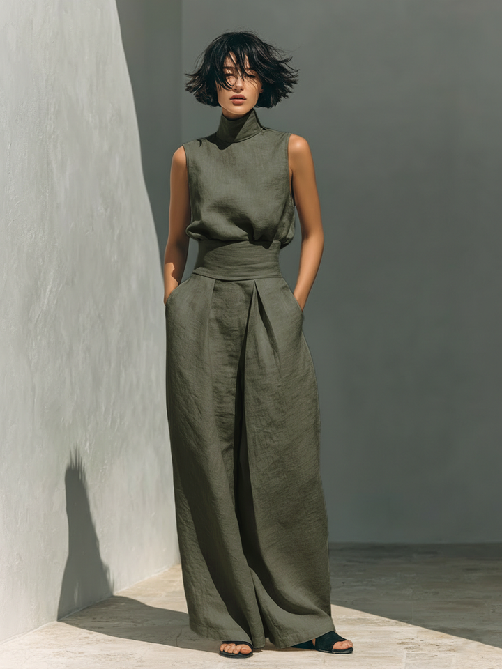 Maria – Completo elegante con canotta e pantaloni a gamba larga per donna