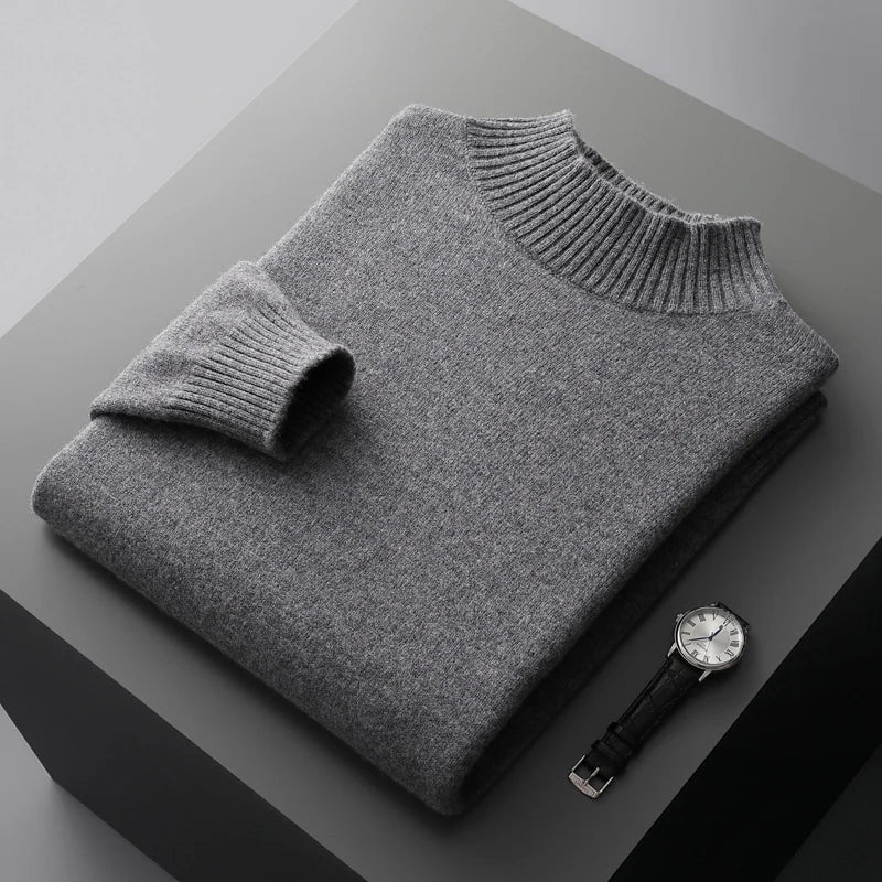 Elegante maglione a collo alto in lana merino