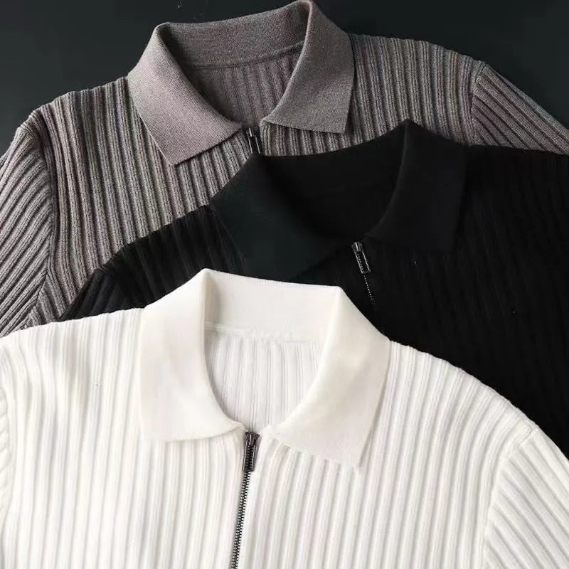 Elegante maglione con zip e motivo a righe