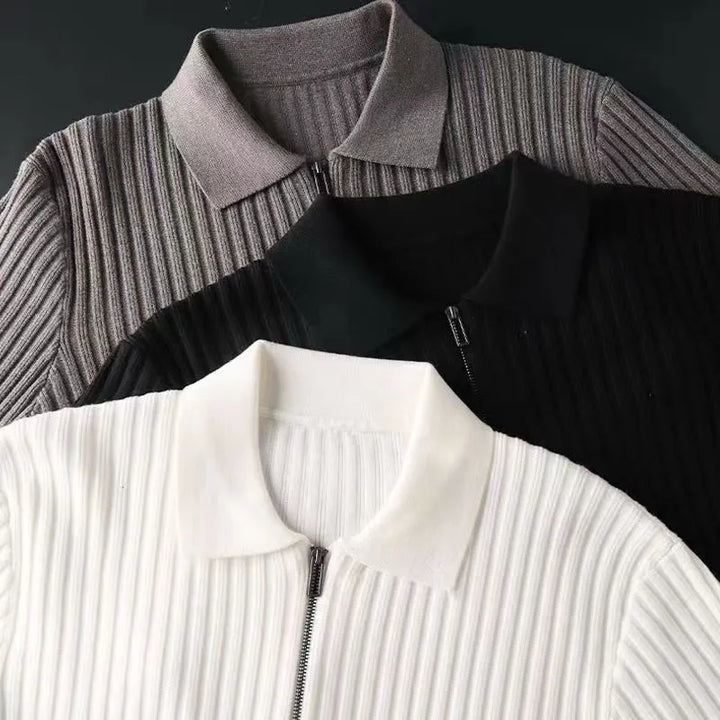 Elegante maglione con zip e motivo a righe