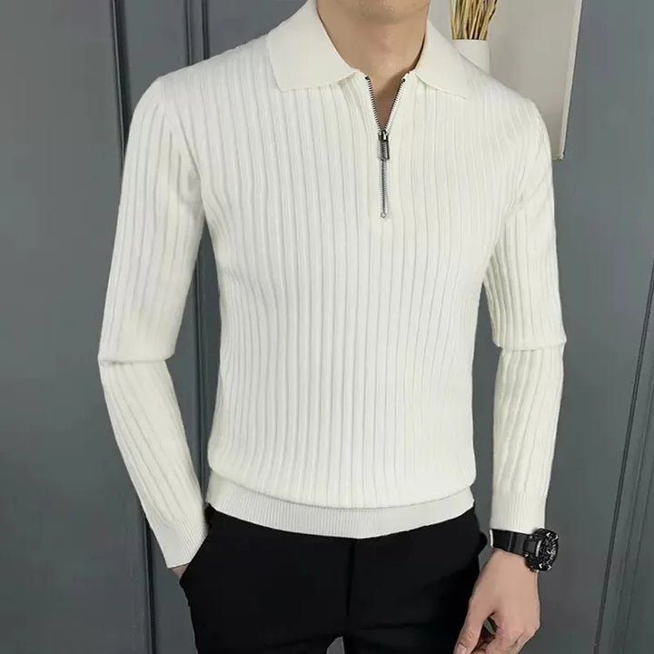 Elegante maglione con zip e motivo a righe