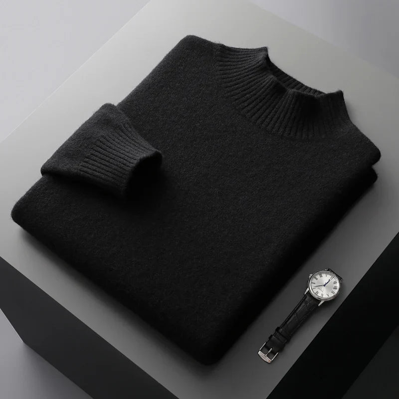 Elegante maglione a collo alto in lana merino
