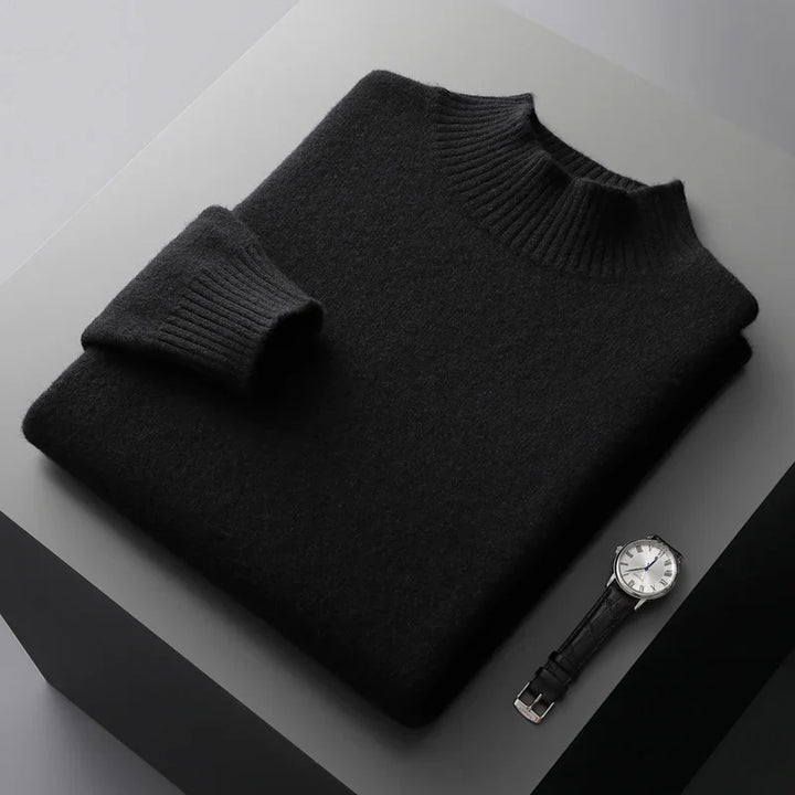 Elegante maglione a collo alto in lana merino