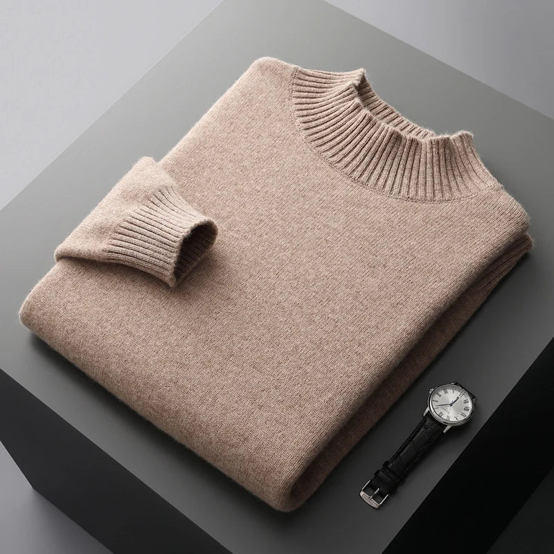 Elegante maglione a collo alto in lana merino