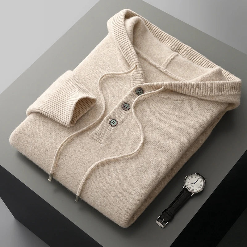 Elegante felpa con cappuccio in lana merino