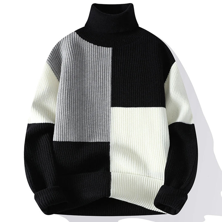 Elegante maglione a collo alto patchwork