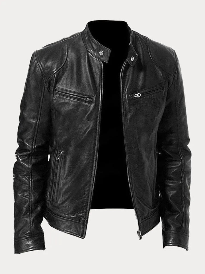 Enzo | Giacca in vera pelle nera – stile classico motociclista