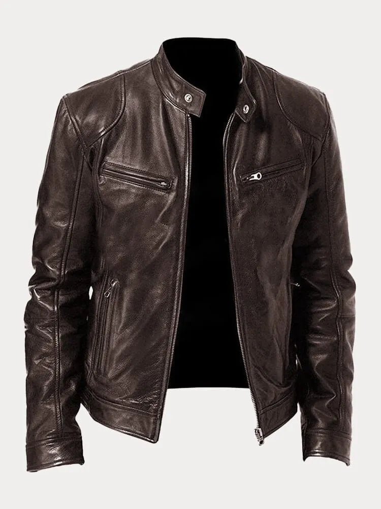 Enzo | Giacca in vera pelle nera – stile classico motociclista