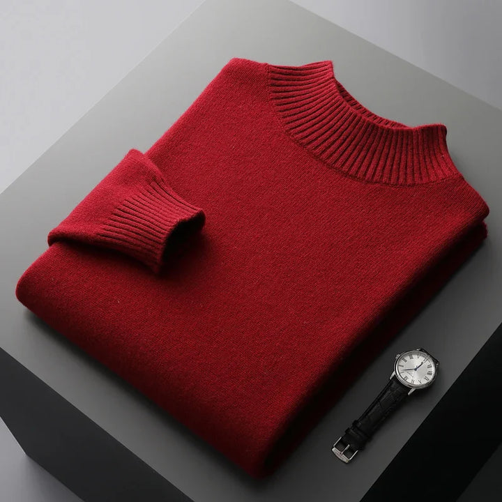 Elegante maglione a collo alto in lana merino