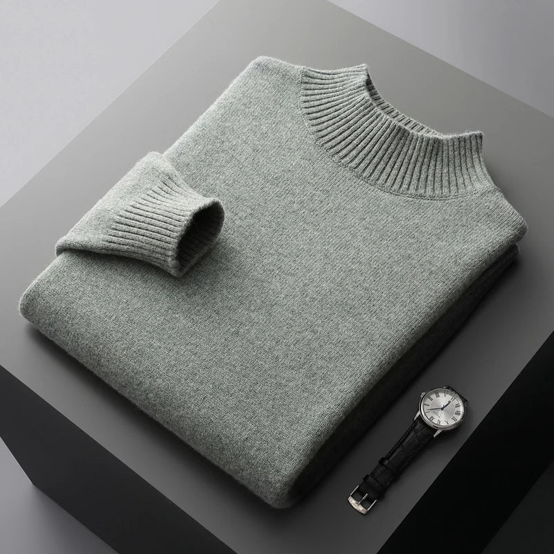 Elegante maglione a collo alto in lana merino