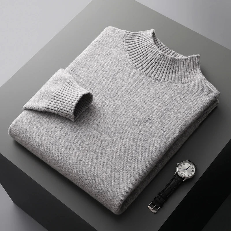 Elegante maglione a collo alto in lana merino