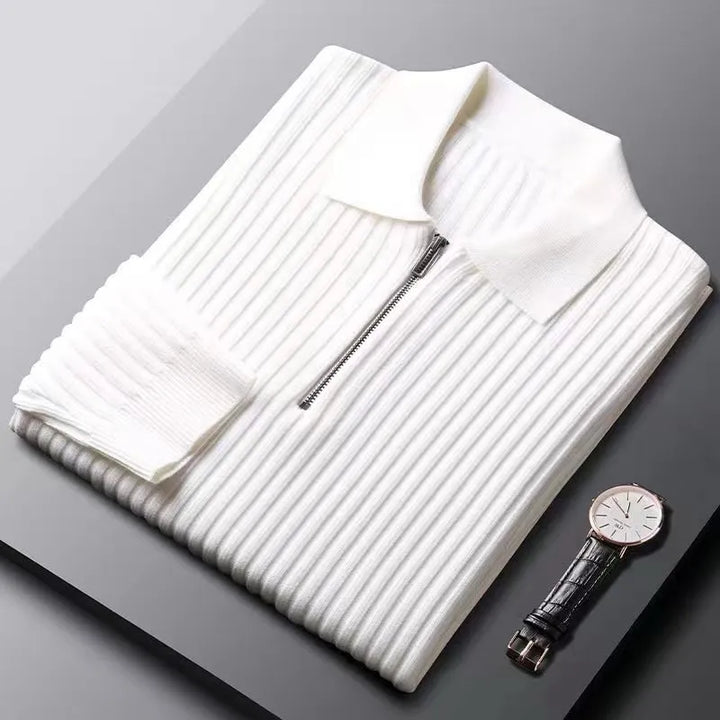 Elegante maglione con zip e motivo a righe