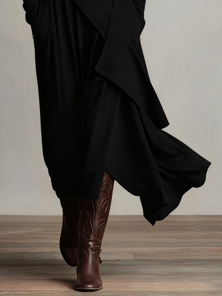 Aurelia · Vestito maxi plissettato asimmetrico con colletto alto