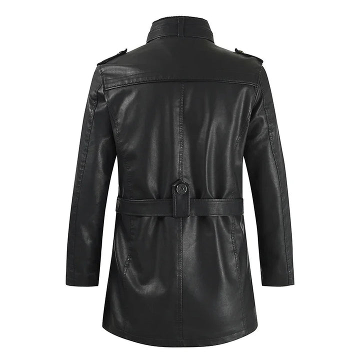 Elegante giacca lunga da motociclista in pelle
